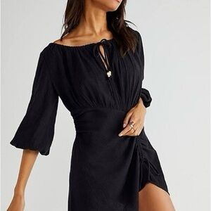 Free People Port Sunlight Black Off-Shoulder Mini Dress - Medium